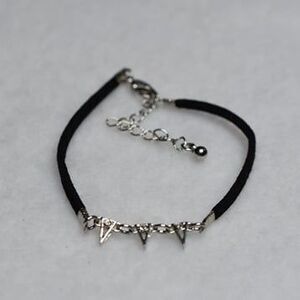 Gothic Punk Rhinestone Silver Tone Spike Black Cord Like New Bracelet
